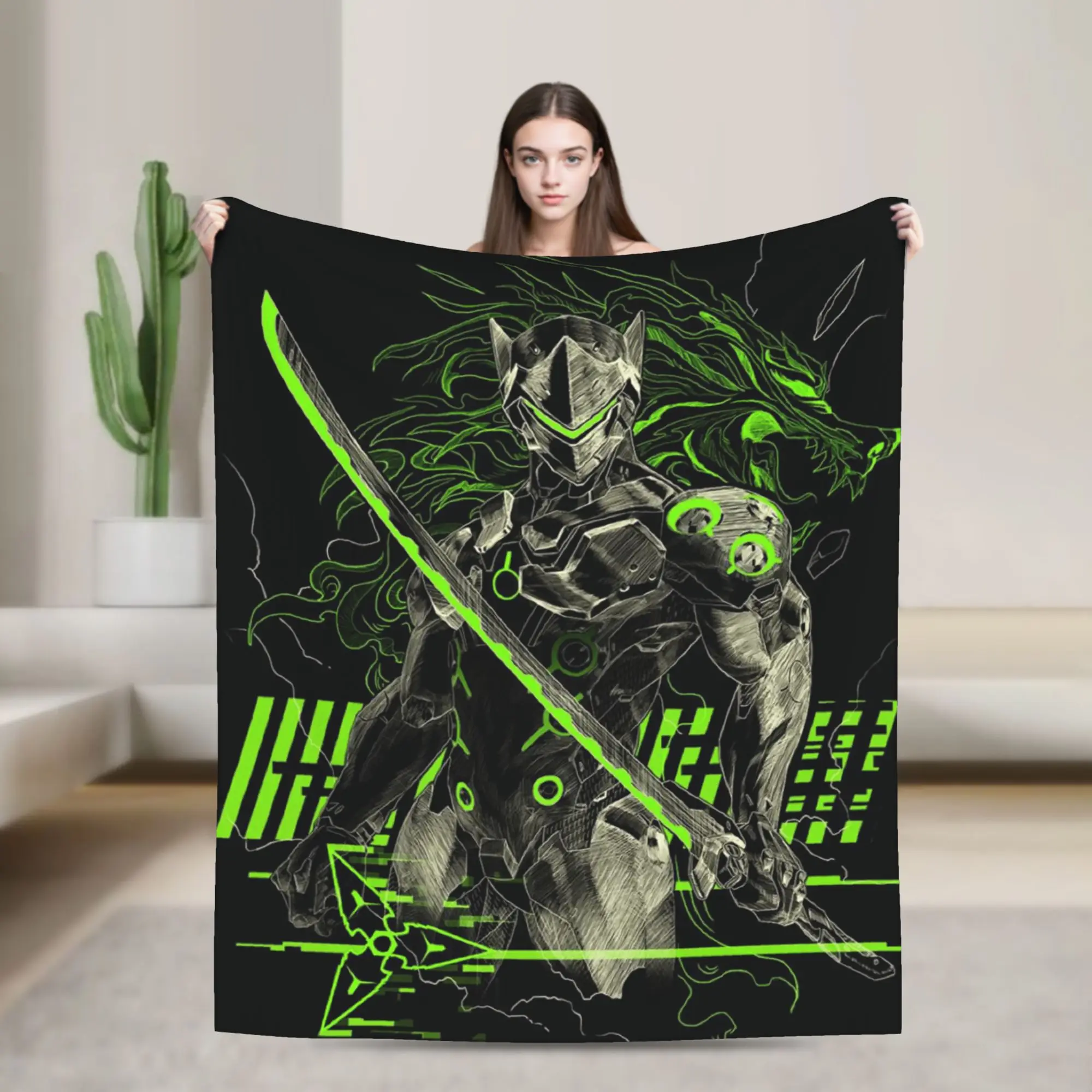 

Overwatch Genji, теплые мягкие одеяла для девочек и мальчиков, плюшевые постельные принадлежности, эстетический диван, стул, фланелевое покрывало, чехол для дивана-кровати