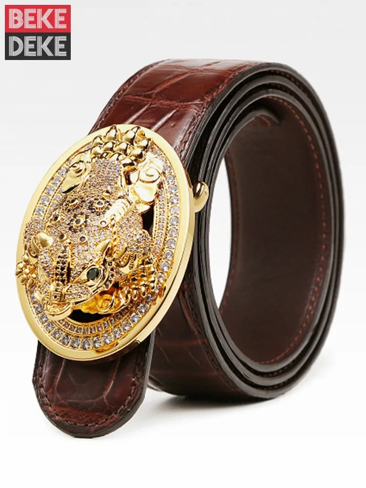 

Top Quality Men Diamonds Buckle Genuine Leather Belted Office Work Party Formal Luxury Crocodile Leather Belt Strap Waistband