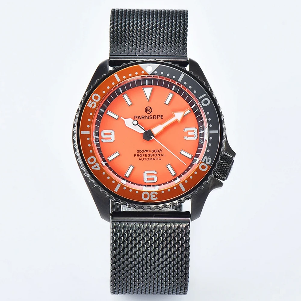 PARNSRPE 새로운 스타일 42mm NH35 자동 기계식 남성용 다이빙 손목시계 빛나는 방수 사파이어