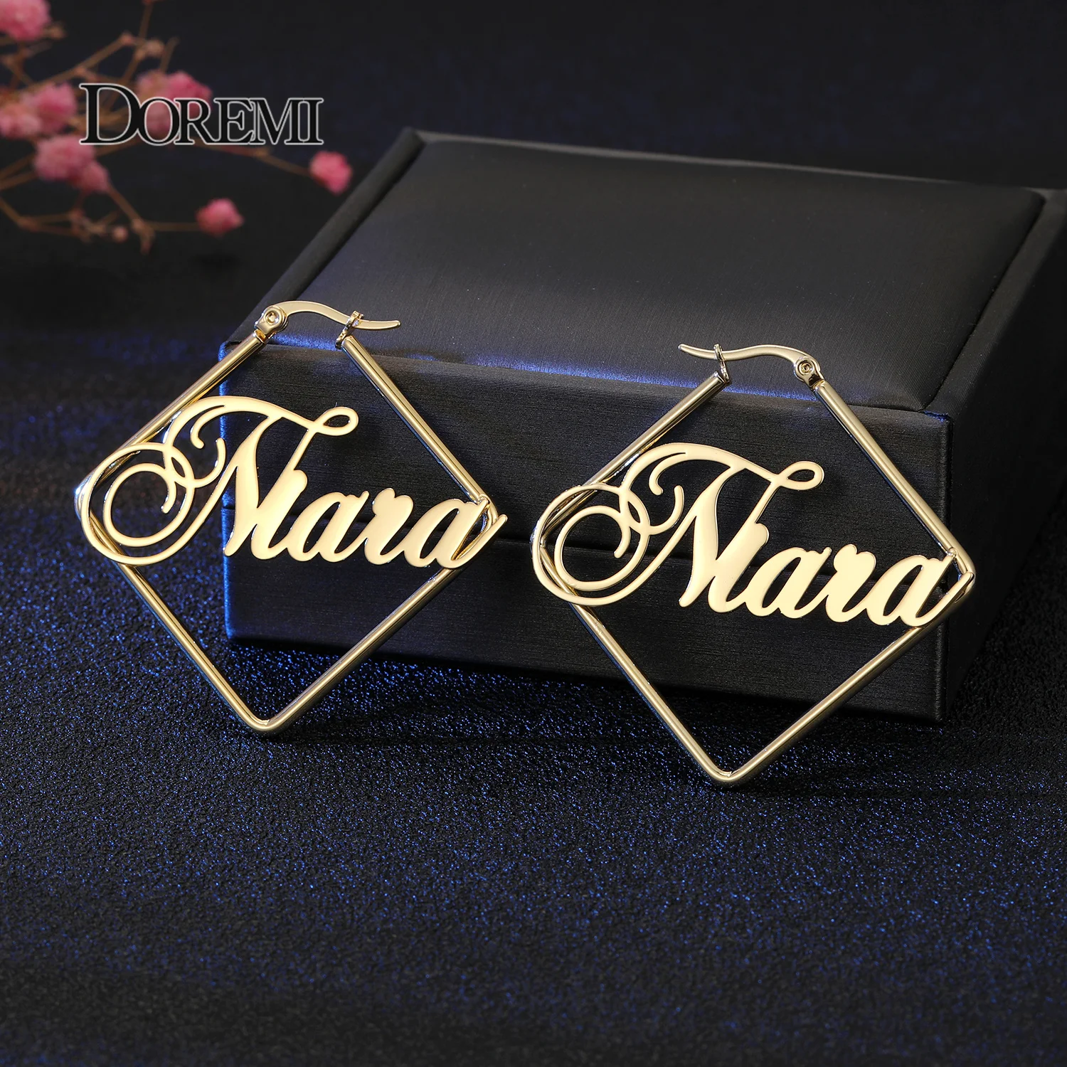 DOREMI Stainless Steel Letter Hoops 50mm Heart Custom Name Earrings Personalized Nameplate Earrings  Anti-allergy Christmas Gift