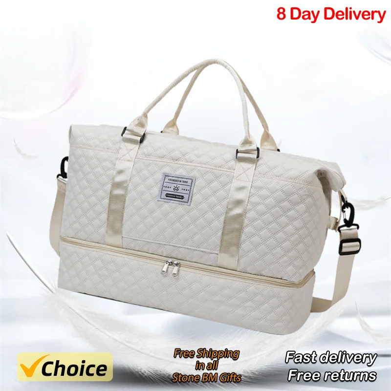 Small Fragrant Style Diamond Lattice Travel Bag Fashion Short Distance Handheld Large Capacity Set Trolley Storage Bag Gym Bag