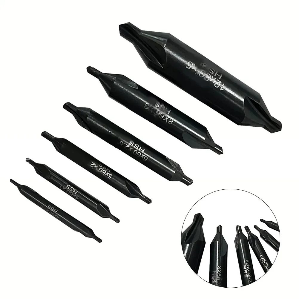 6pcs HSS Center Drill Lathe Combined Tool Bit Countersink Tackle Center Spotting Drill Mill 60 Degree Angle Black