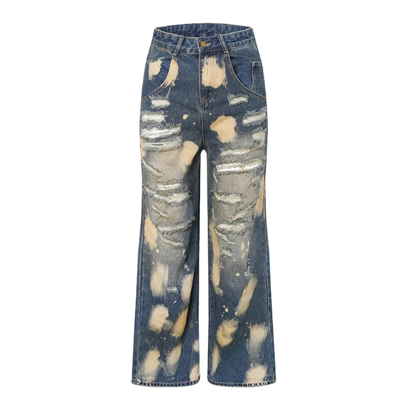 

Hip Hop Vintage Ripped Jeans Pants Men Harakuju Streetwear Denim Trousers Washed Straight