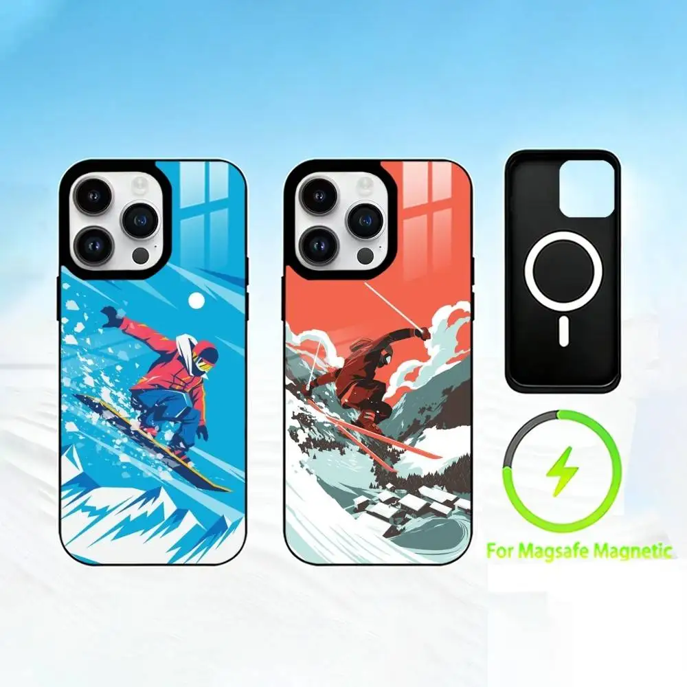 

S-Skiing Snow Snowboard Ski Phone Case For iPhone 17 16 15 14 13 12 Pro Max Plus for Mirror Wireless Magnetic Cover