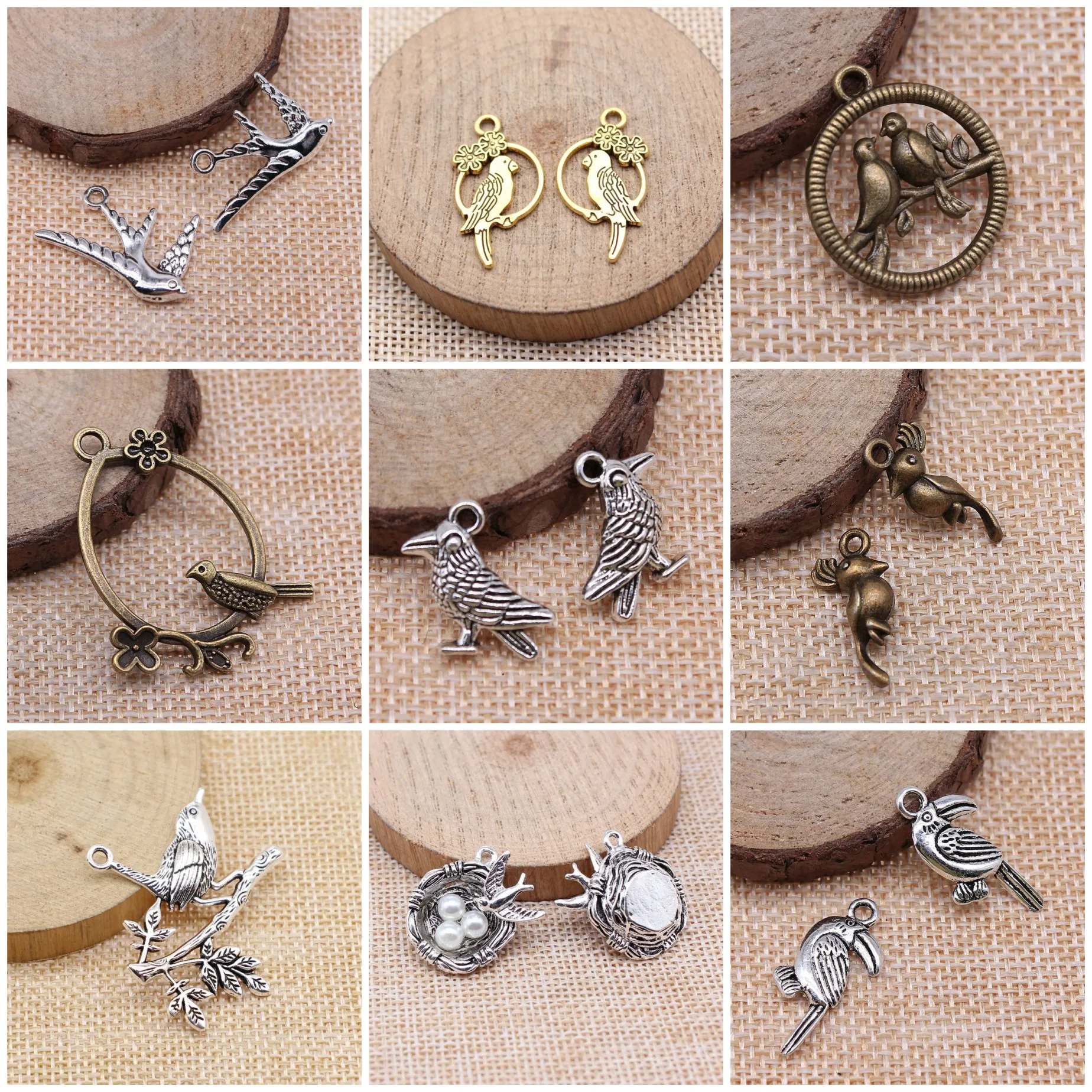 Bird Cage Bird Matching Pair Charms Pendant Vintage Jewelry Set Charms Pendant Bulk For DIY Jewelry Making Bracelet Necklace