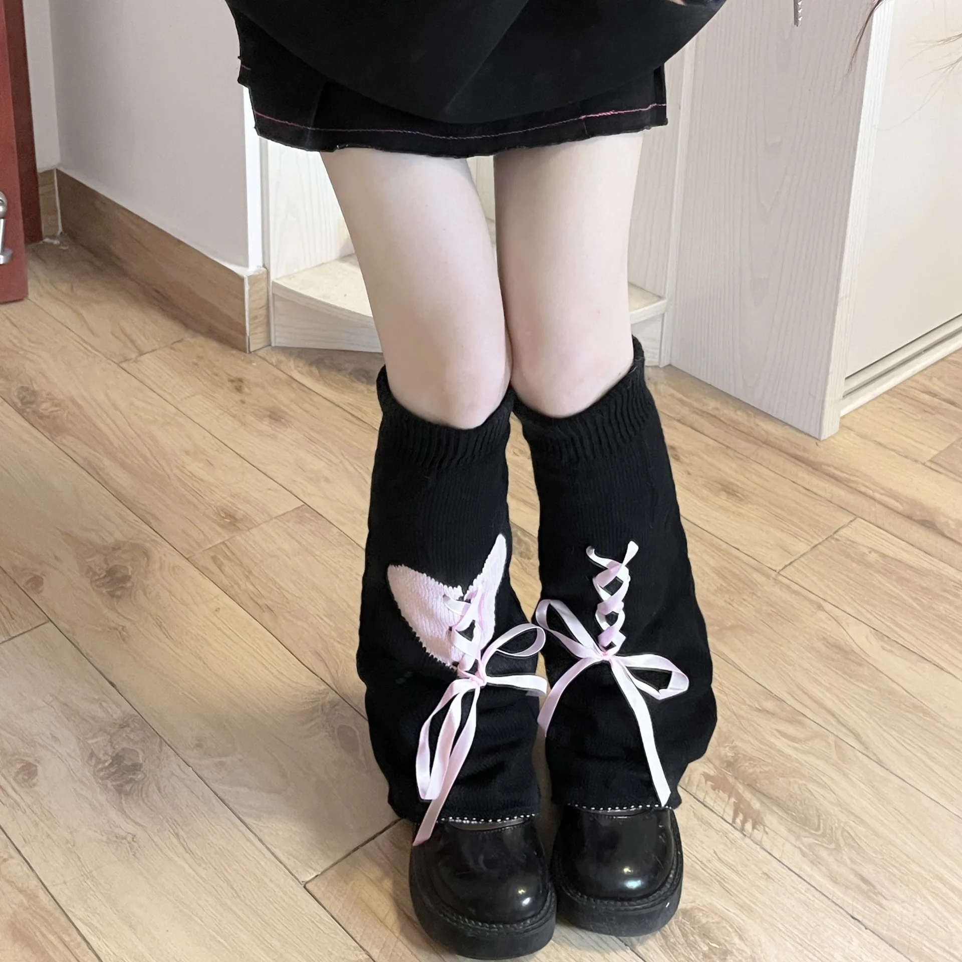 Women's Leg Warmers Japanese Style Lolita Long Socks Cute Lovely Solid Color Black Pink White Heart Pattern Autumn Winter
