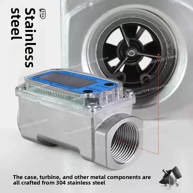 1 Inch Fuel Flow Meter with 3/4 Inch Adapters, Digital Turbine Flow Meter 2.5-31 GPM NPT Thread Diesel Flow Meter