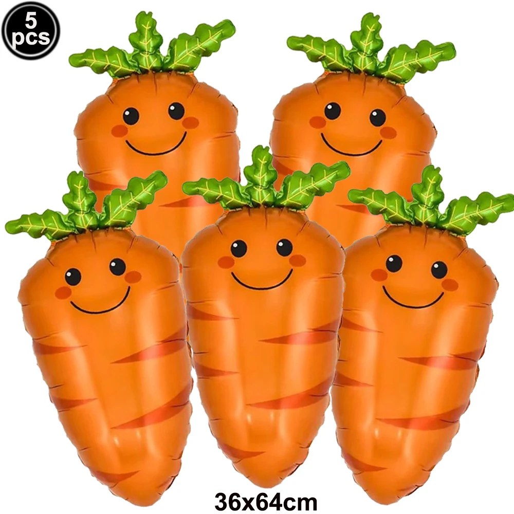 5pcs Cartoon Carrots Balloons Easter Party Supplies Easter Bunny Helium Balloons Baby Shower Globos Kids Birthday Balloon Decors