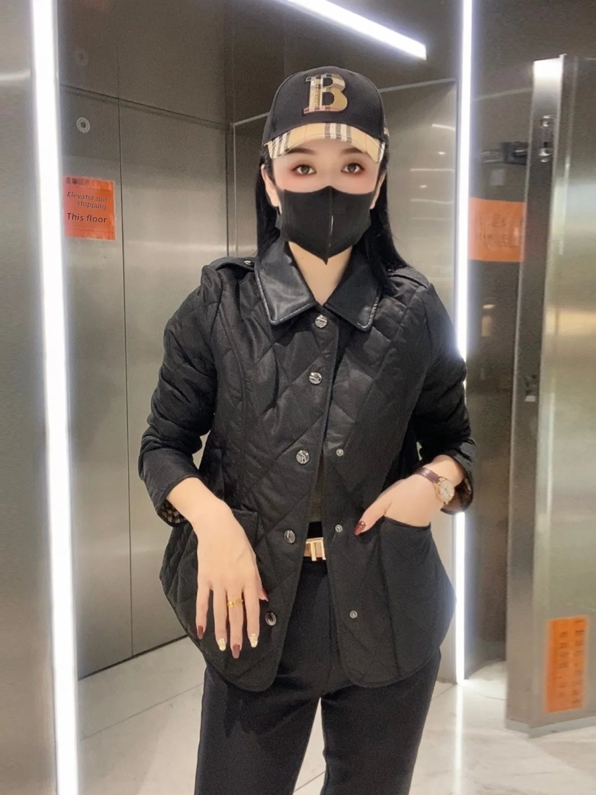 Faionable Casual katoenen Jaet dameswinterjas Warmte Diamantpatroon Kraag Briti Sle Pendelen Slim Fit jas