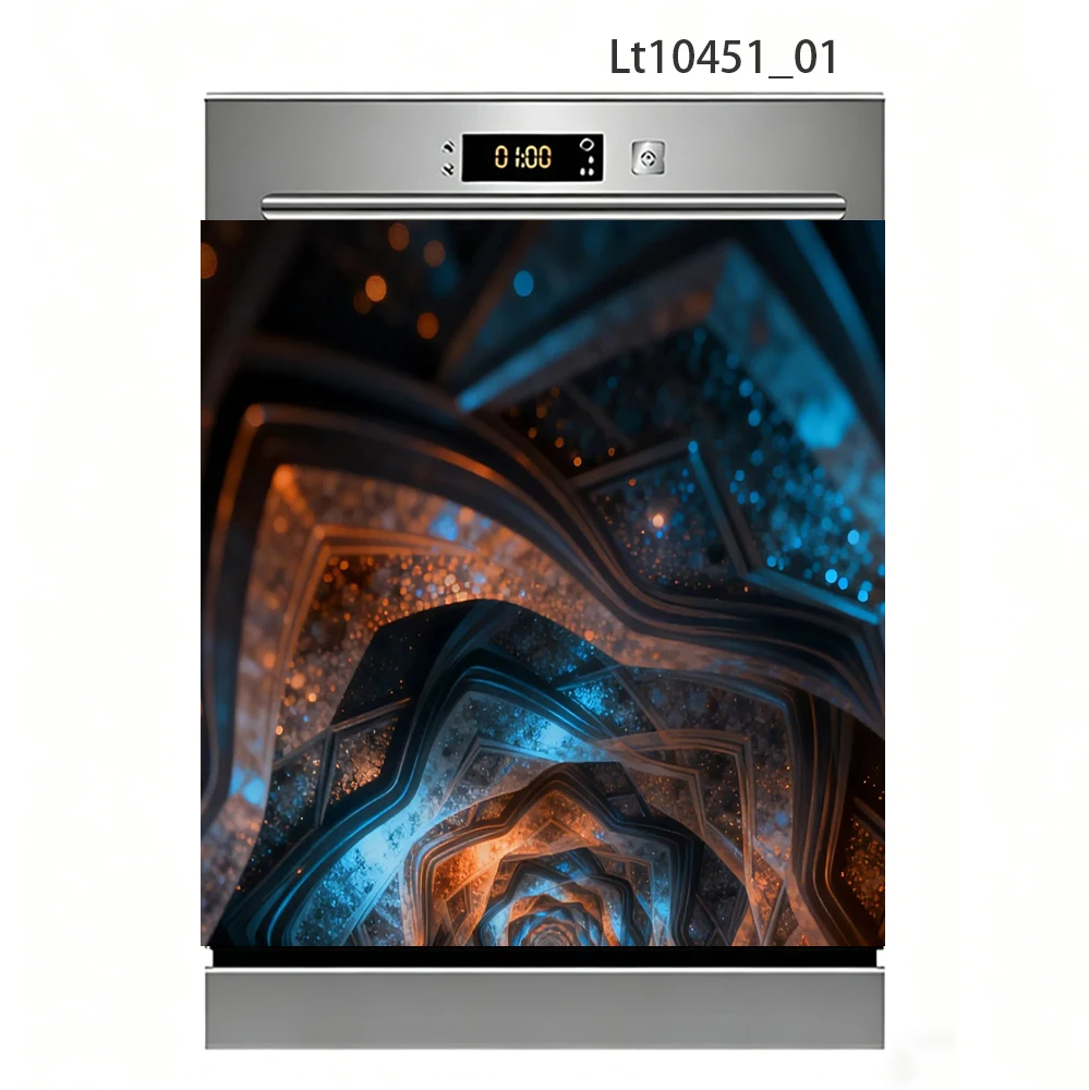 Cosmic Cityscape Dishwasher Decal, Futuristic Tunnel & Galaxy Design, Waterproof Removable Kitchen Sticker