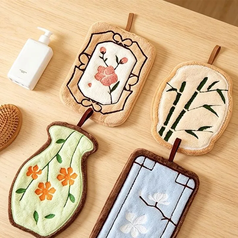Kitchen, Bathroom, Wall Mounted Bathroom, Handkerchief, Absorbent Thickened Quick Drying Hanging coral Fleece Cleaning Cloth