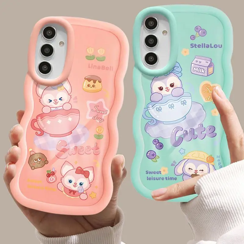 Disney Sweet StellaLou LinaBell Luxury Macaron Waves Phone Case for Samsung S24 S23 S22 S21 FE Ultra for Galaxy A50 A05 A04 A02s