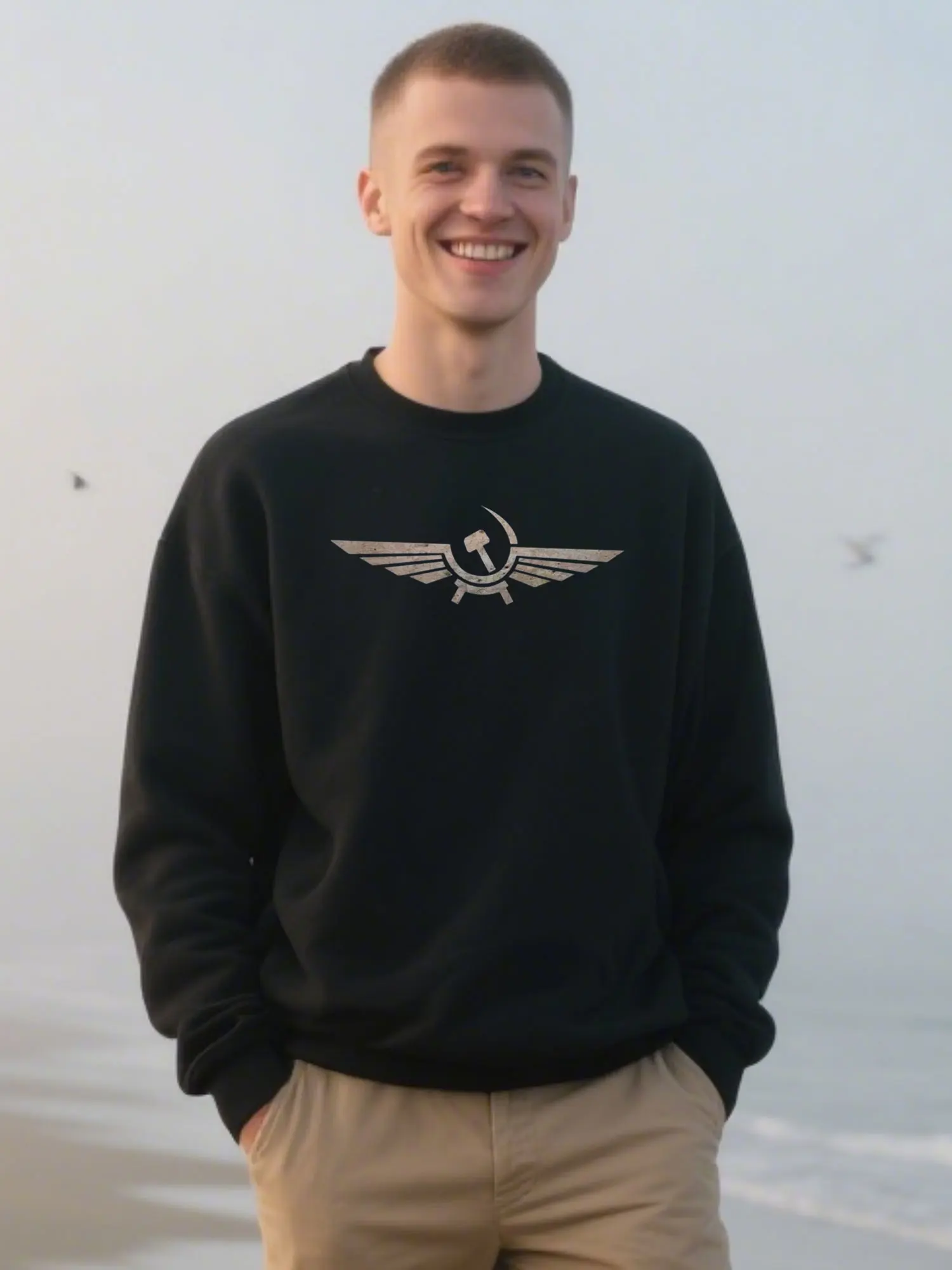 

Soft Cotton Pullover Hoodie With Revolutionary Wing Badge Design, Comfort Unisex Classic Fit For Outdoor Holiday Gift Option