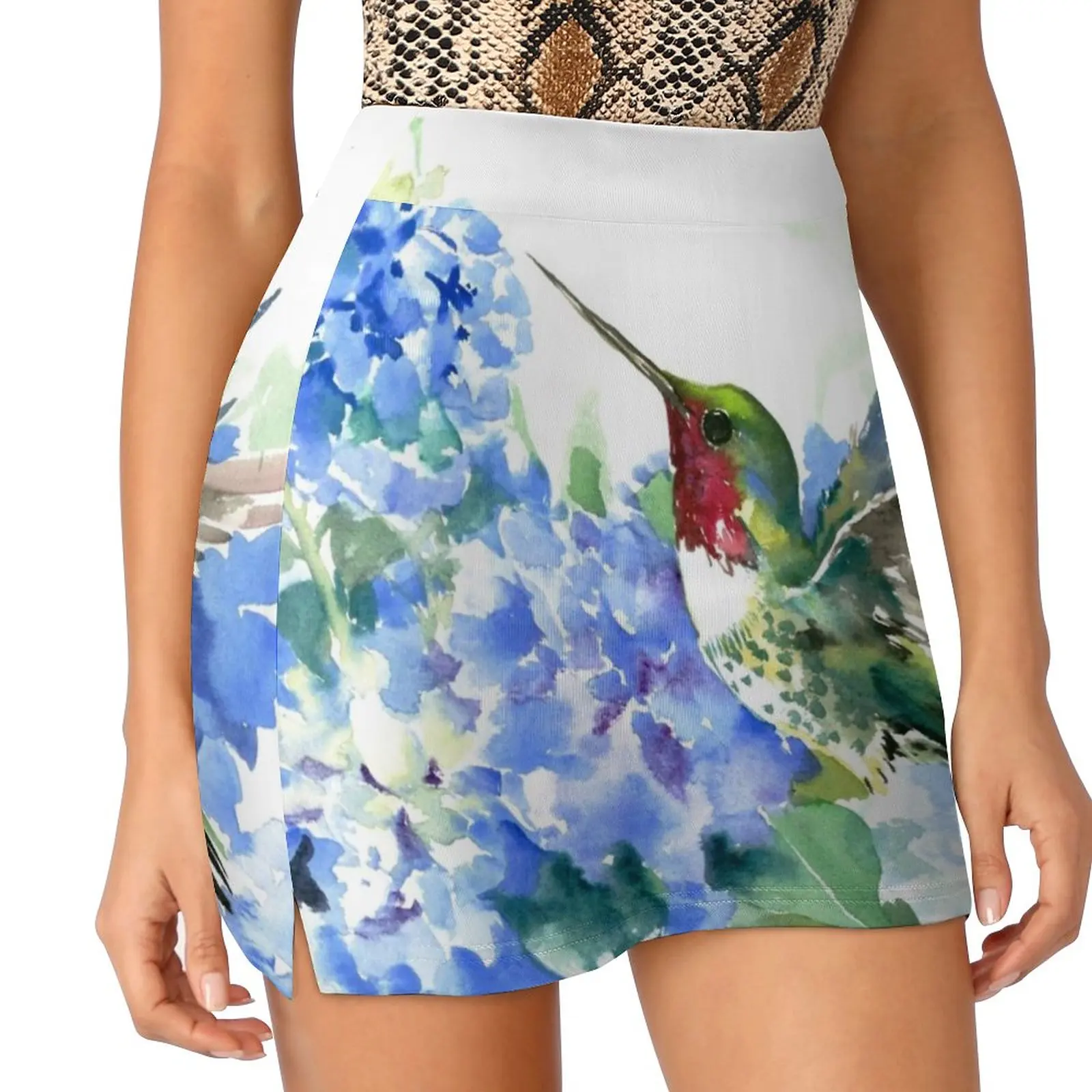 Hydrangea Flowers And Hummingbird Women's skirt Sport Skort Skirt With Pocket Fashion Korean Style Skirt 4Xl Skirts Flowers And