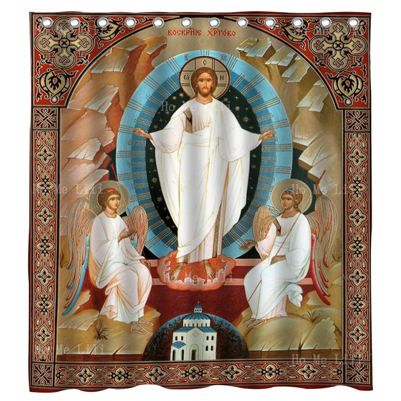 Resurrection Of Christ Icon The Saints Candles Hallelujah Orthodox Catholic Easter Jesus Angels Shower Curtains By Ho Me Lili