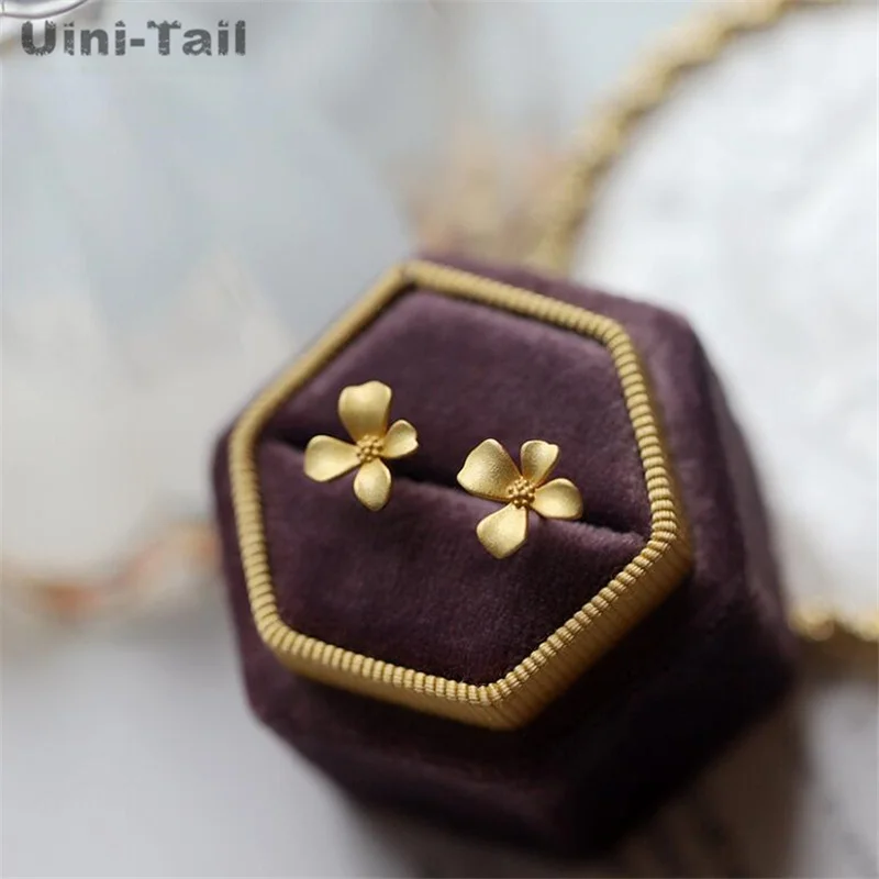 Uini-Tail Hot Selling New 925 Tibetan Silver Gold Frosted Flower Earrings Temperament Simple Fashion Exquisite Gardenia Earrings