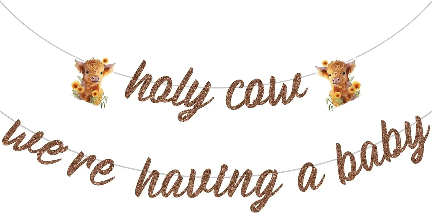 Highland Cow Banner, Holy Cow, We are Having a Baby Decorations, Farm Cattle, Baby Shower, Party Supplies for Boy or Girl