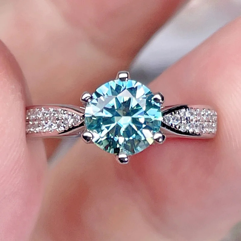 

Blue-green Moissanite Ring For Women Diamond Rings S925 Silver Plated 14k White Gold Jewelry 2022 New Trends Fashion Gifts