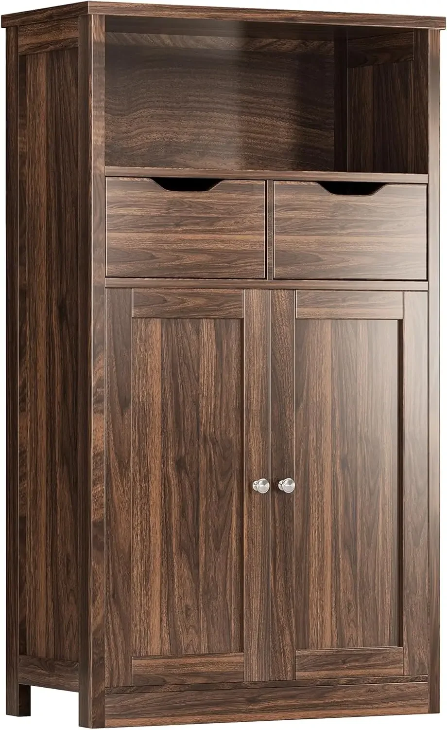 

Floor Storage Cabinet, Bathroom Storage Organizer with Doors and Drawers, Freestanding Side Cupboard Pantry, Walnut