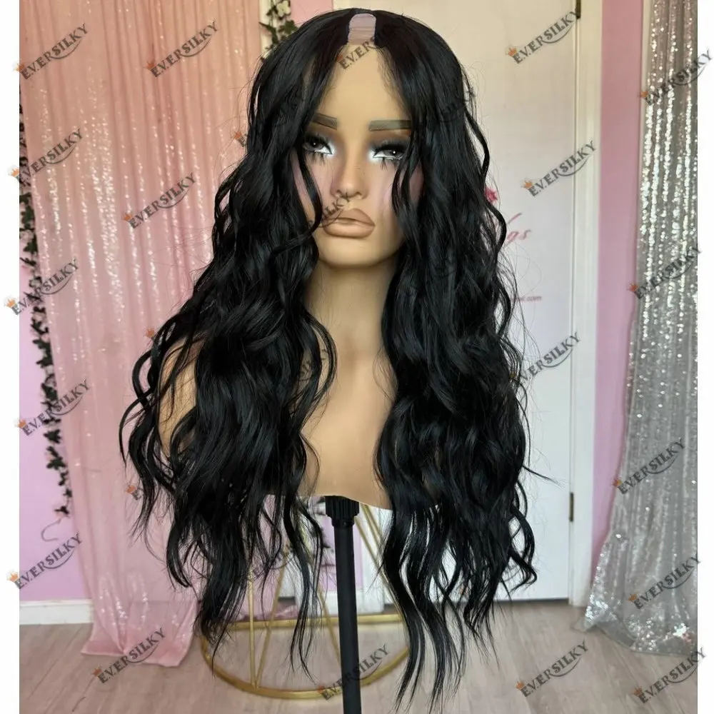 Loose Wave Jet Black 180% Density Glueless Remy Brazilian Human Hair No Leave Out 1*4 Size U Part Wig Human Hair Wigs for Women