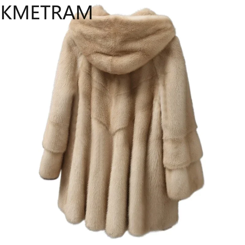 Real Mink Fur Coat Women High Quality Mid Length Fur Jacket with Hood New in Outerwears Winter Luxury Clothes шуба женская 2024