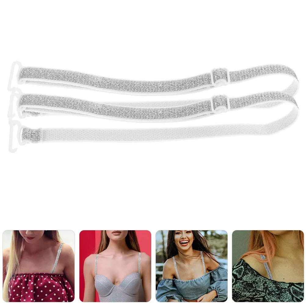 2Pairs Glitter Bra Straps Adjustable Elastic Nonslip Shoulder Straps Removable Lingerie Strapless Dress Extensions