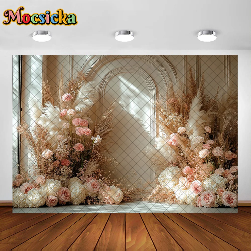 Mocsicka фон для фотосъемки в стиле бохо с цветочной аркой, настенный фон, украшение для детей, взрослых, женщин, беременных женщин, портретный студийный реквизит