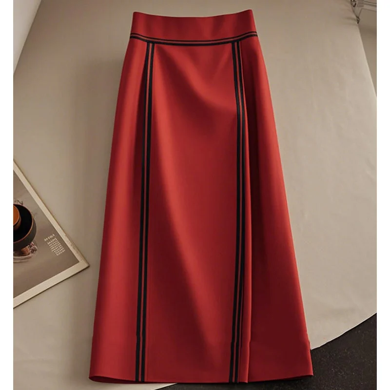 2024 Autumn New Fashion Temperament High Waist Skirts Ladies Fashionable Simplicity Striped Slim A-line Skirt Elegant Skirt