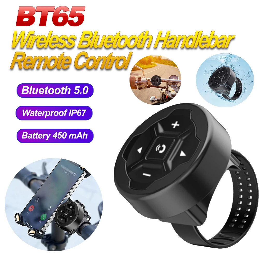 Universal Smart Wireless Remote Control Waterproof Bluetooth 5.0 Media Controller for Helmet Earphone Motorcycle Bike Handlebar