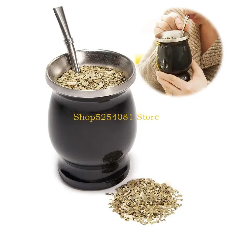 AXYC 8 Ounces Yerba Mate Tea Cup and Bombilla Filter Straw Spoon Set Gourd Double-Walled Stainless Steel Insulation Cup