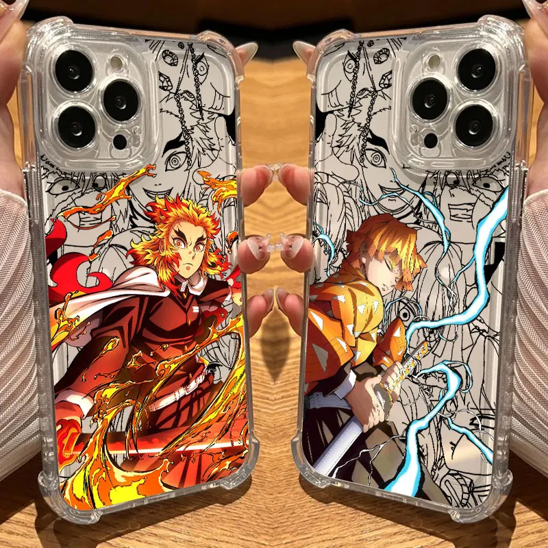 

Anime Demon Slayer Kyojuro Rengoku Zenitsu Phone Case Clear For iPhone 17 16 14 15 11 12 13 Pro Max 16E 16 Plus 17Air Soft Cover