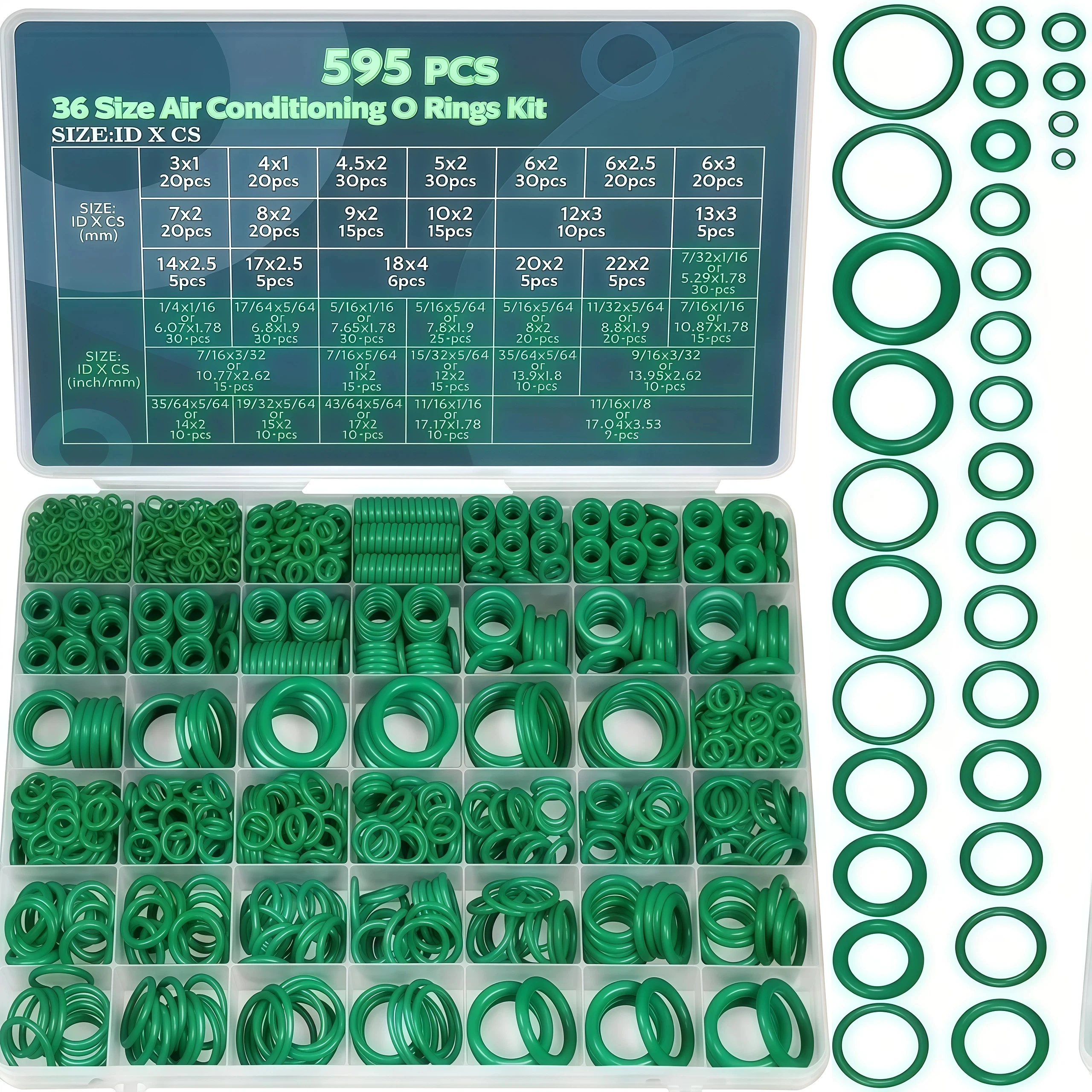 595 PCS 42 Box/270 Multi Specification O-Ring Repair Box, Automotive Air Conditioning Compressor and Household Maintenance Kit