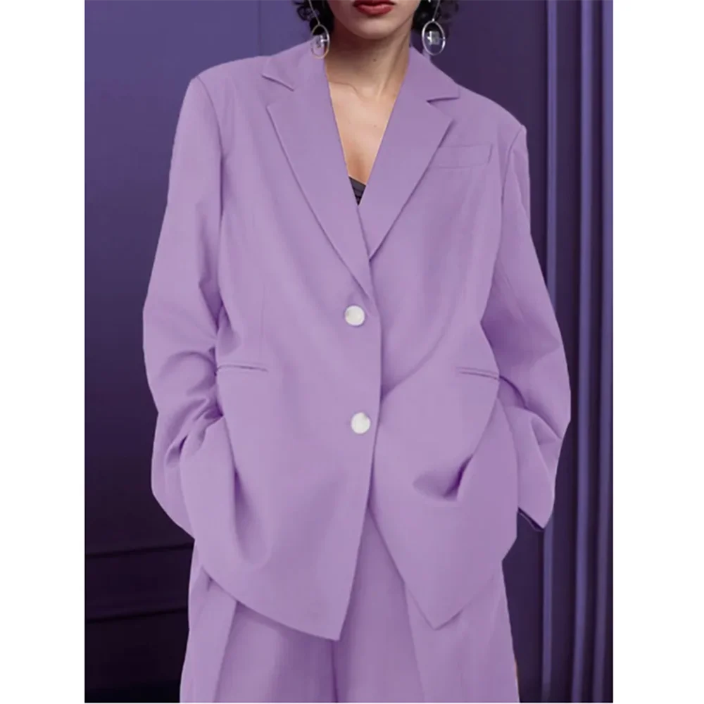 

Smart Causal Light Purple Women's Suit Single Breasted 2 Piece Jacket Pants Blazer Set Loose Elegant Office Lady Female Clothing