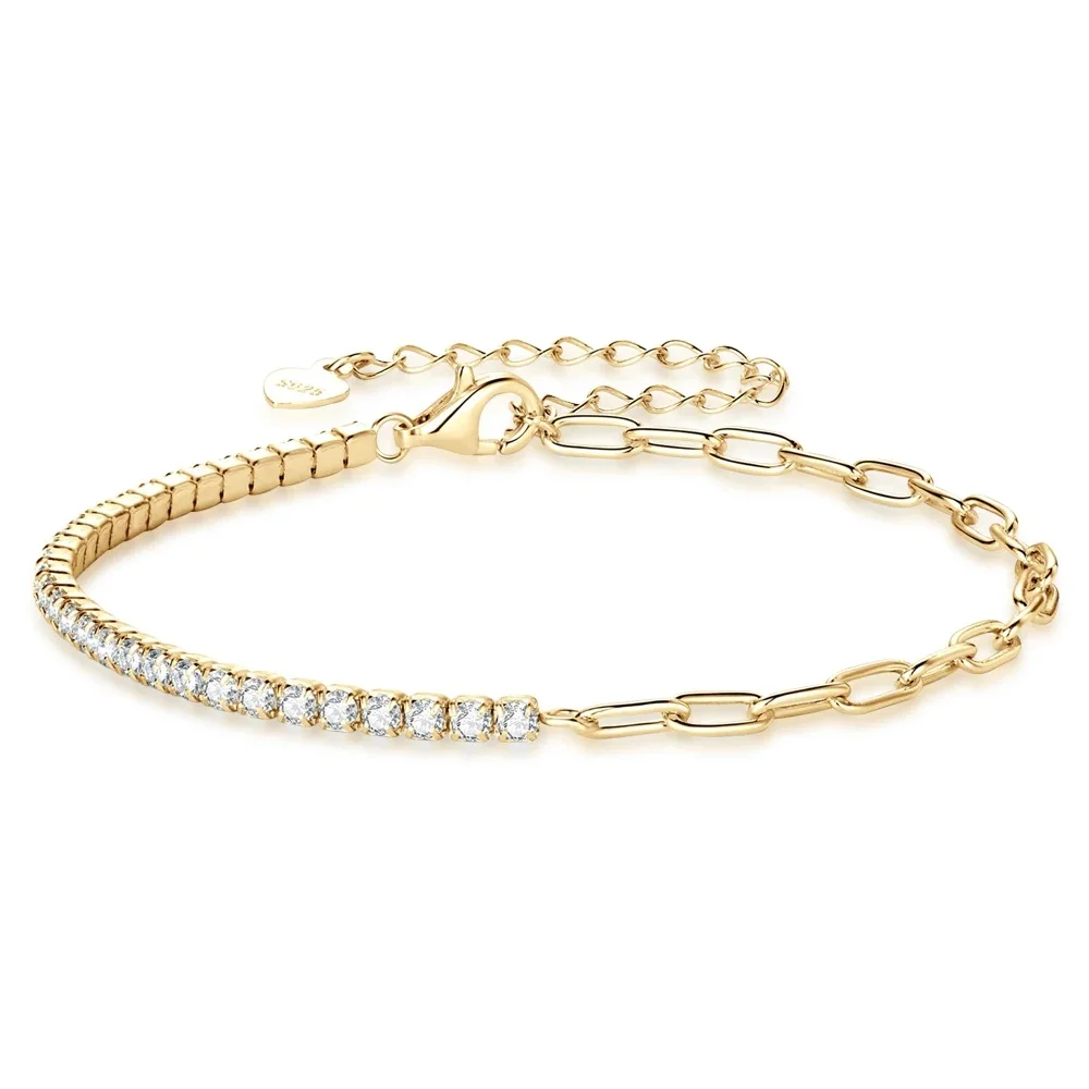 

18K Gold Plated 925 Sterling Silver 3MM Round Moissanite Diamond Bracelet Bangle Bezel Set Bracelet for Women Birthday Gifts