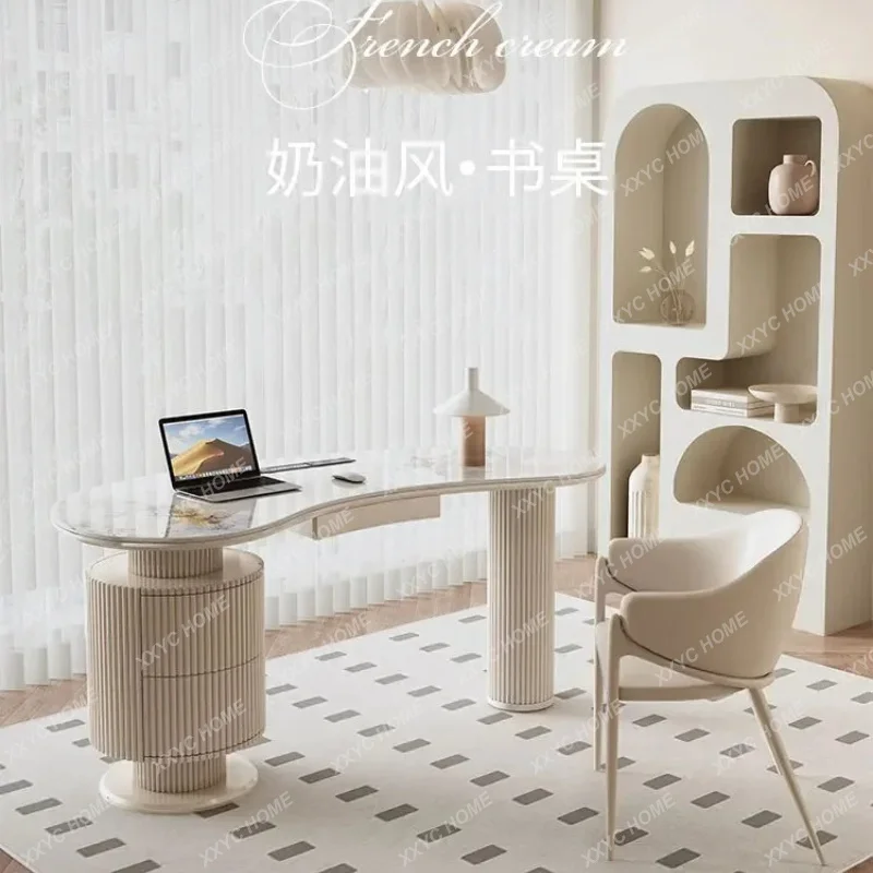 XX Cream Style Rock Plate Office Desks Modern Minimalist Study Room Entryway Computer Desk Executive Office Furniture