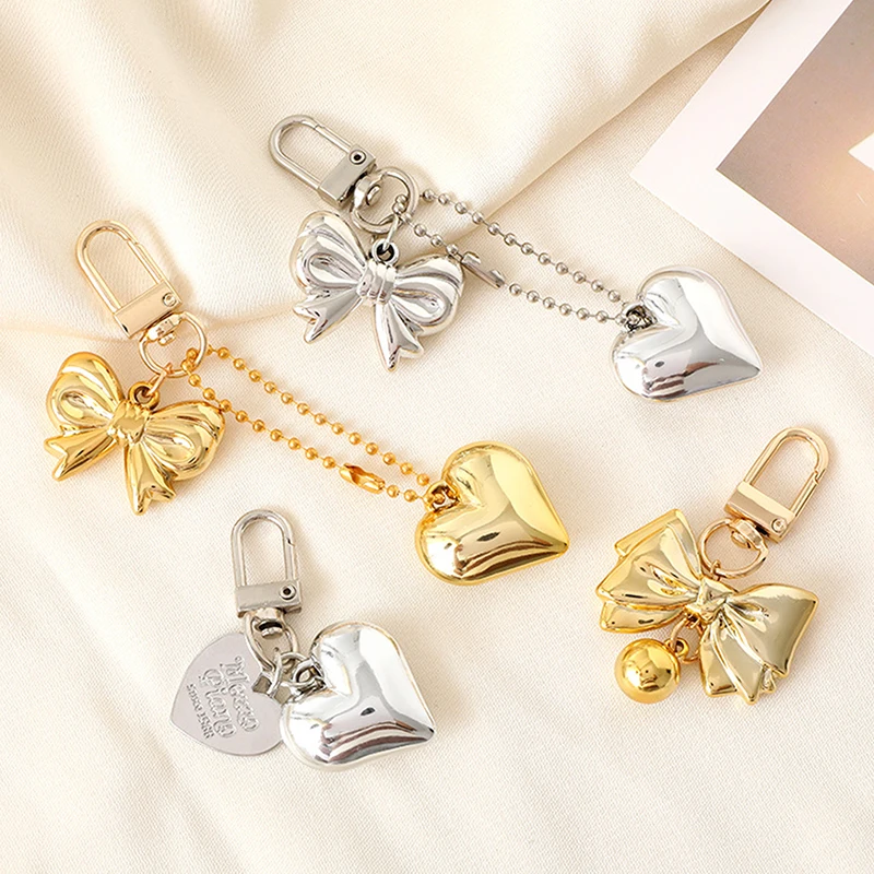 Y2K Bow Keychain Delicate Metal Bowknot Key Ring Fashion Car Key Holder Handbag Decoration Pendant Accessories Gifts