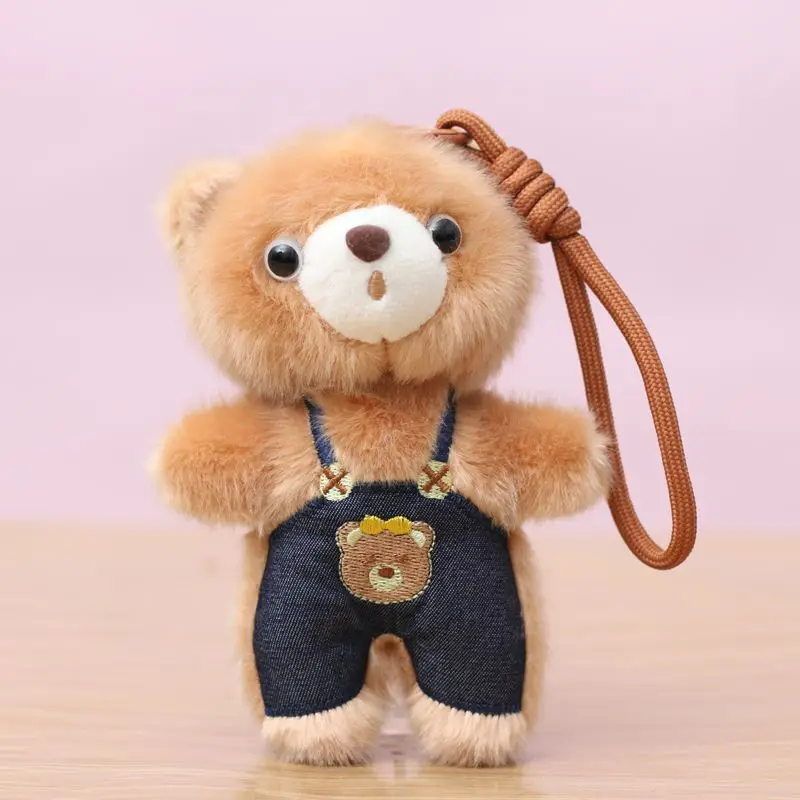 figurine keychain Cute Flocking Little Bear Keychain Cartoon Resin Animals Charms Girl Keyring Cosplay Gift