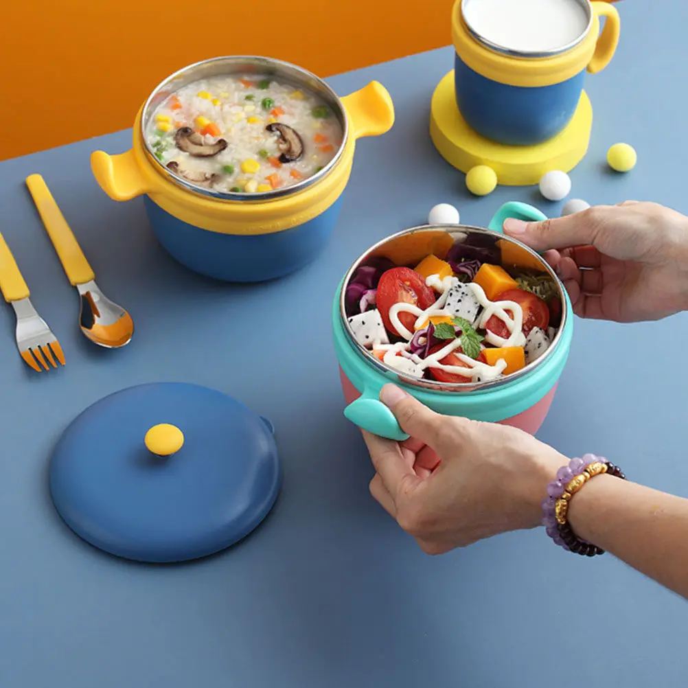 

1Set Baby Insulation Bowl and Spoon Set Stainless Steel Suction Cup Feeding Tableware Suitable for Infant Temperature Control