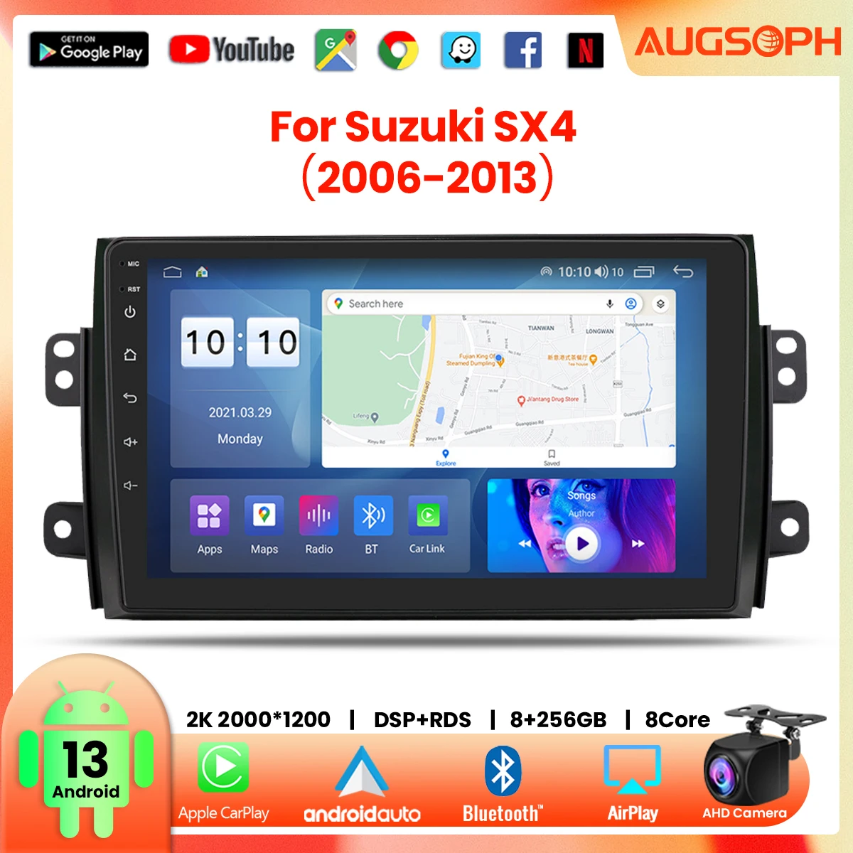 

Автомобильный радиоприемник Android 13 для Suzuki SX4 2006-2013, 9-дюймовый мультимедийный плеер с 4G WiFi Car Carplay и 2Din GPS-навигацией.