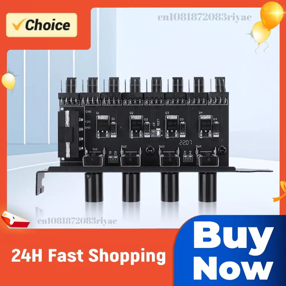 PC Chassis Fan Hub SATA/4 Pin Adapter 8 Channel CPU Cooling Fan HUB 4 Knob PC Case Cooling Fan Hub for CPU Chassis