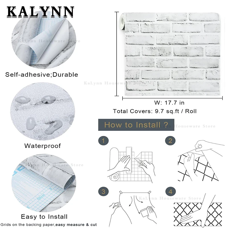 Brick Wallpaper Peel and Stick Self-Adhesive Wall Paper Grey Brick Contact Pape for Bedroom Living Room Decoration DIY Stickers