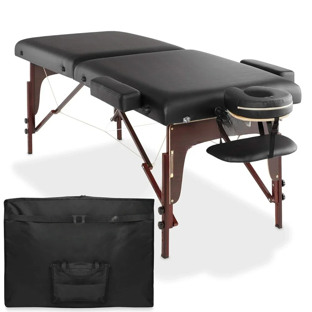 

Professional Portable Bi-Fold Memory Foam Massage Table with Reiki Panels, Includes Headrest & Face Cradle for Versatile Use Sol