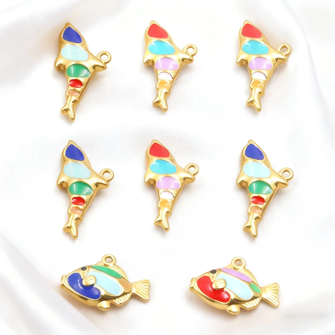 

4Pcs Stainless Steel 18K Gold Vacuum Plated Double Sided Oil Drip Small Goldfish Pendant Titanium Steel DIY Jewelry Accessories