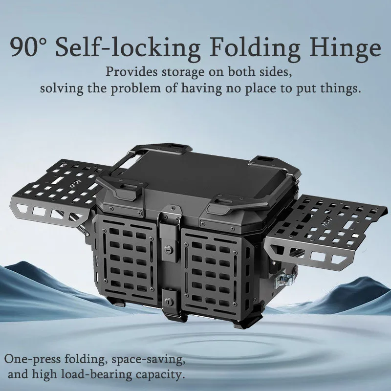 Estojo superior para motocicleta, armadura dobrável, caixa traseira, bagagem, porta-malas, multifuncional, caixa de ferramentas, alumínio, grande capacidade