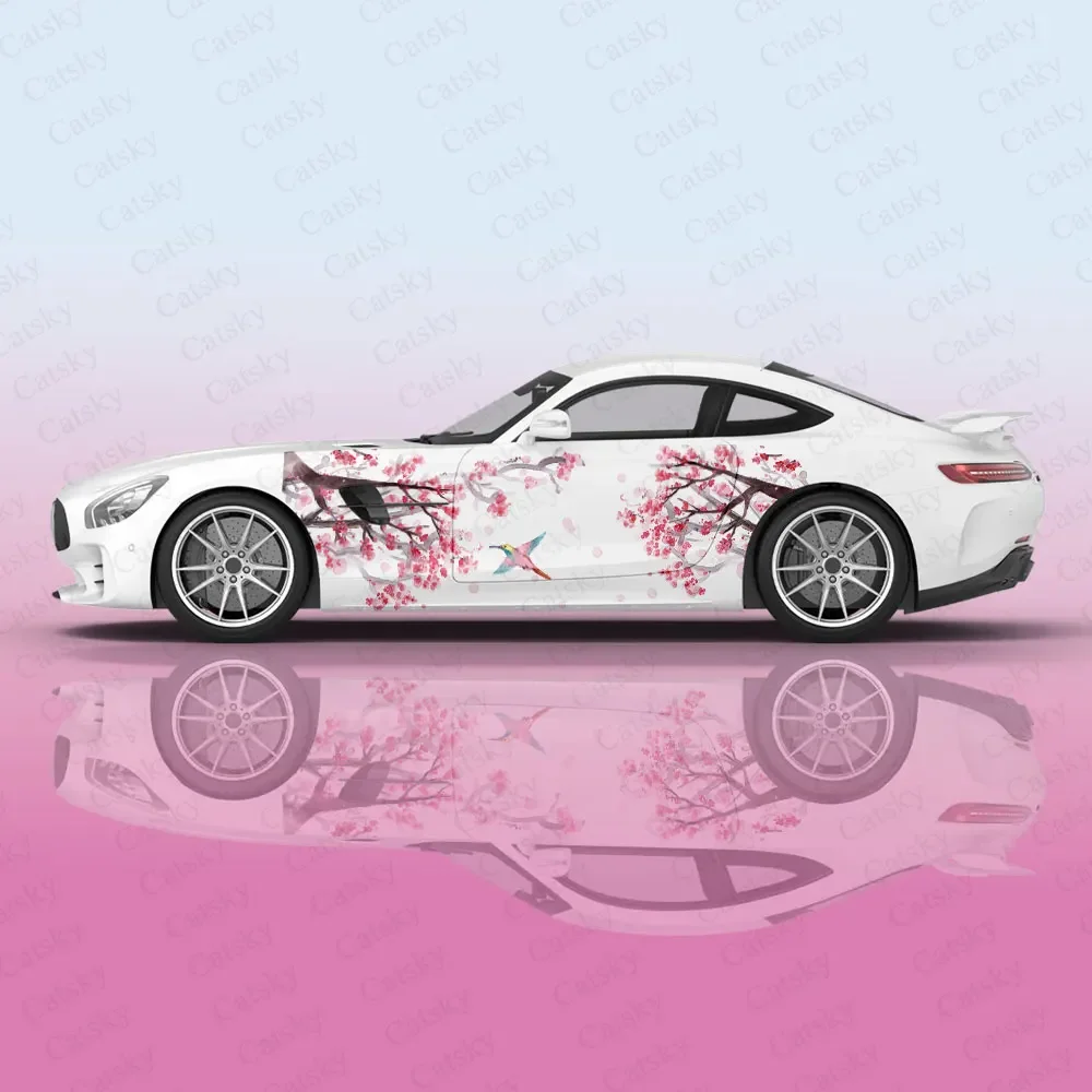 Bird on Peach Tree Branch Car Body Sticker Itasha Vinyl Auto Accessories Side Decal car Decoration Sticker Wheel Protective Film