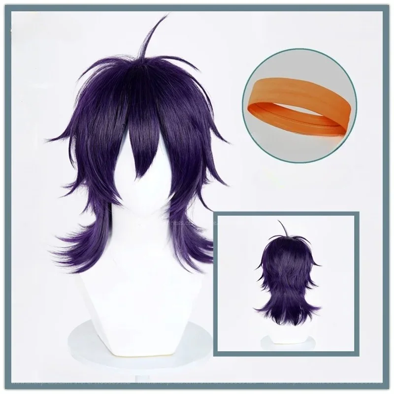 Anime Narancia Ghirga Synthetic Hair Unisex 42cm Dark Purple Cosplay Anime Wig Heat Resistant Hair Party Wigs