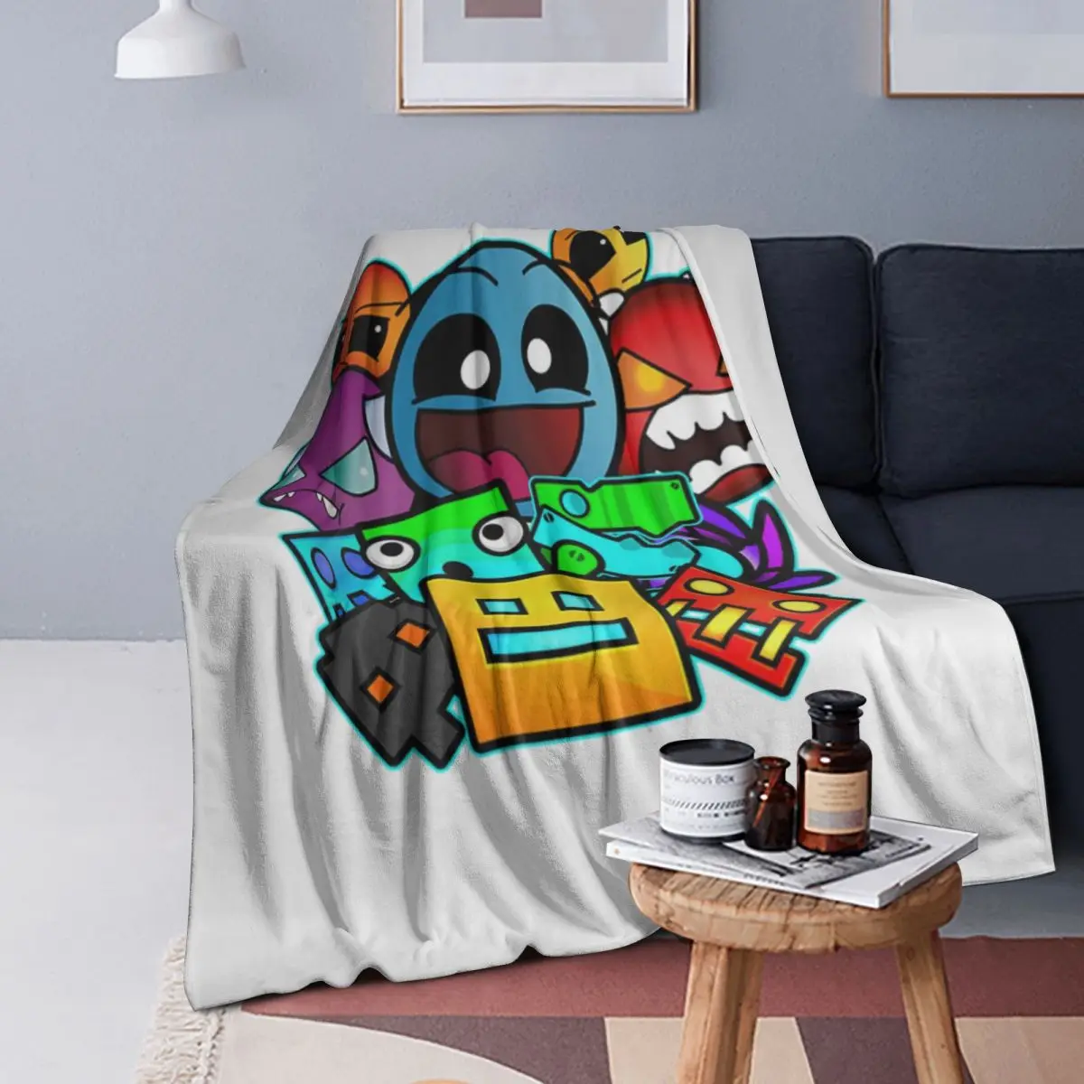

Geometry Dash Old School Gaming Blankets Soft Warm Flannel Throw Blanket Bedspread for Bed Living room Picnic Travel Home Sofa