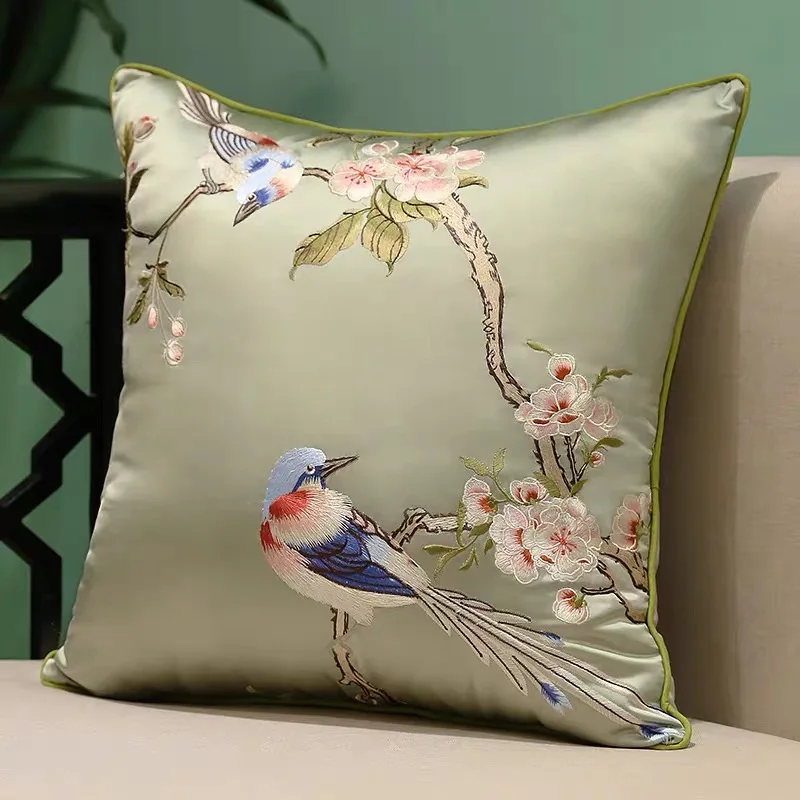 Luxury Chinese Style Embroidery Birds Home Chair Decorative Pillow Cover Armchair Sofa Velvet Cushion Cover 45x45cm 1 Piece Pack