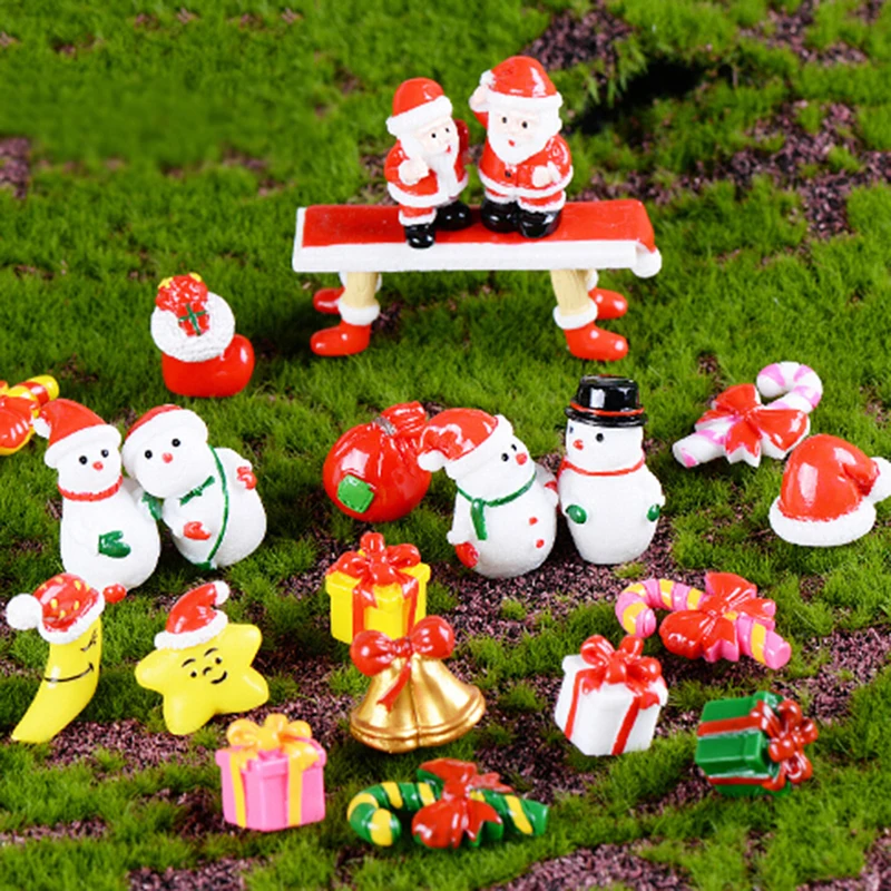 5pcs/Set Fairy Garden Cartoon Ornaments Resin Craft Gift Christmas Santa Snowflake Snowman Miniature Figurine Accessories