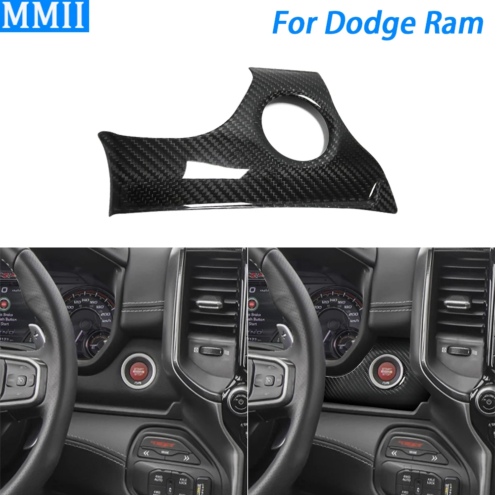

For Dodge Ram 1500 TRX 2019-2024 Real Dry Carbon Fiber Dashboard One-touch start/stop Panel Cover Car Modification Accessories